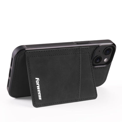 For iPhone 14 Plus Forwenw F8 Series 2 in 1 Magnetic Card Slot Leather Phone Case(Black)