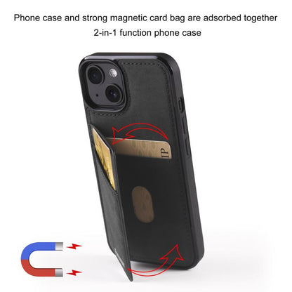 For iPhone 14 Plus Forwenw F8 Series 2 in 1 Magnetic Card Slot Leather Phone Case(Black)