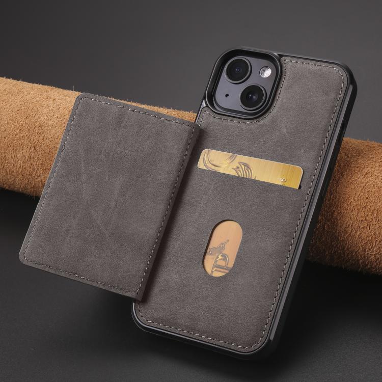 Pour iPhone 14 Plus Étui portefeuille magnétique en cuir 2 en 1 Forwenw série F8 (Gris)