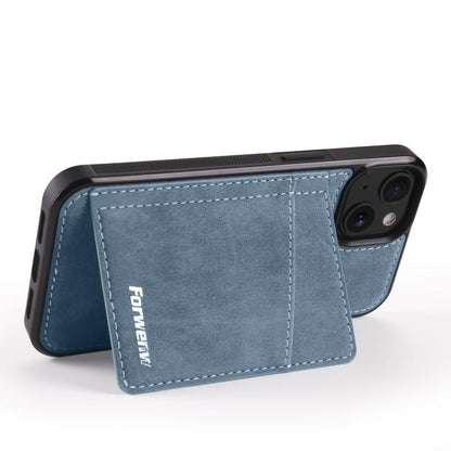 For iPhone 14 Plus Forwenw F8 Series 2 in 1 Magnetic Card Slot Leather Phone Case(Blue)