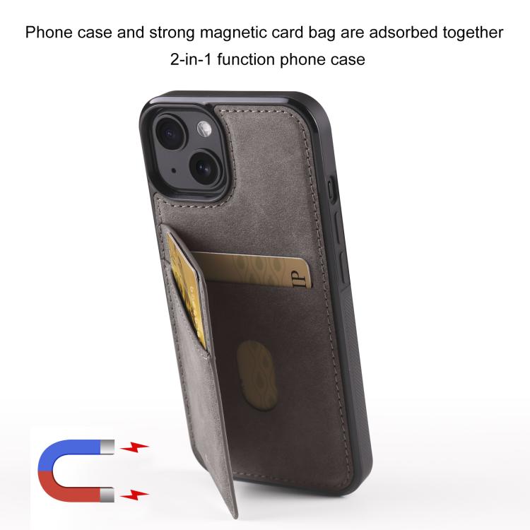 For iPhone 14 Forwenw F8 Series 2 in 1 Magnetic Card Slot Leather Phone Case(Grey)