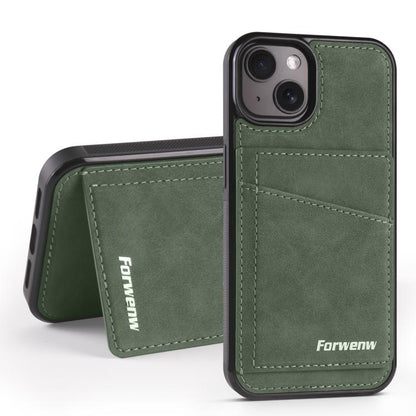 Pour iPhone 14 Étui de téléphone en cuir avec fente pour cartes magnétique 2 en 1 Forwenw F8 Series (Vert)