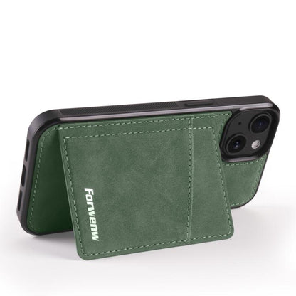 Pour iPhone 14 Étui de téléphone en cuir avec fente pour cartes magnétique 2 en 1 Forwenw F8 Series (Vert)