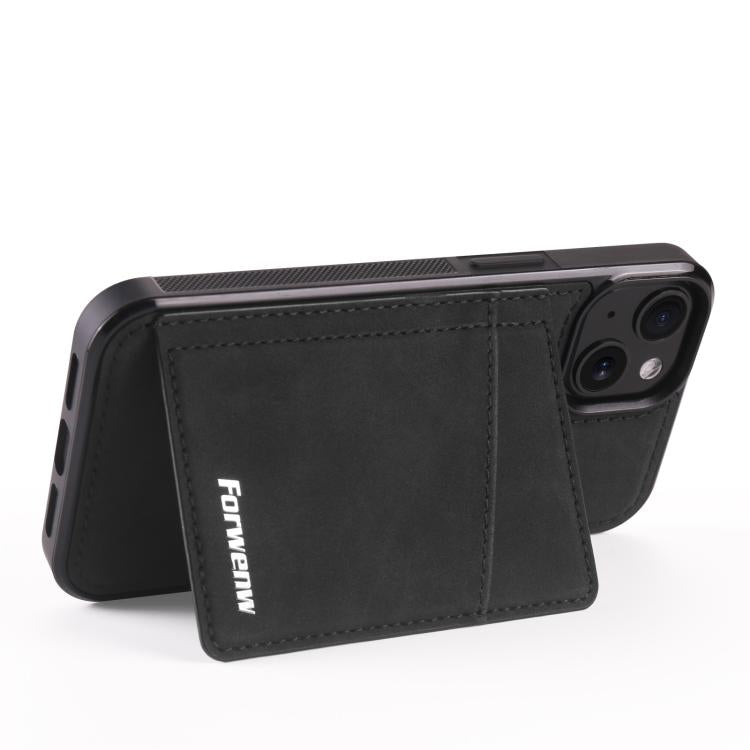 For iPhone 13 Forwenw F8 Series 2 in 1 Magnetic Card Slot Leather Phone Case(Black)
