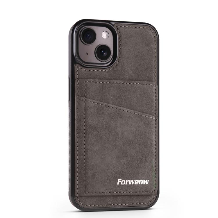 For iPhone 13 Forwenw F8 Series 2 in 1 Magnetic Card Slot Leather Phone Case(Grey)