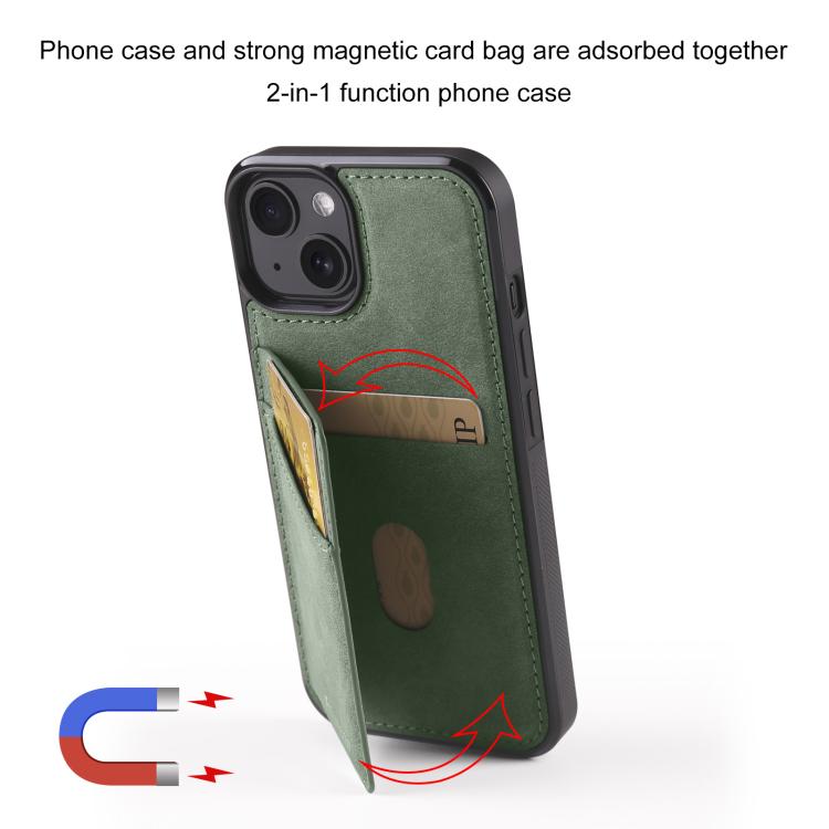 For iPhone 13 Forwenw F8 Series 2 in 1 Magnetic Card Slot Leather Phone Case(Green)