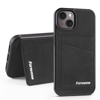 For iPhone 13 mini Forwenw F8 Series 2 in 1 Magnetic Card Slot Leather Phone Case(Black)