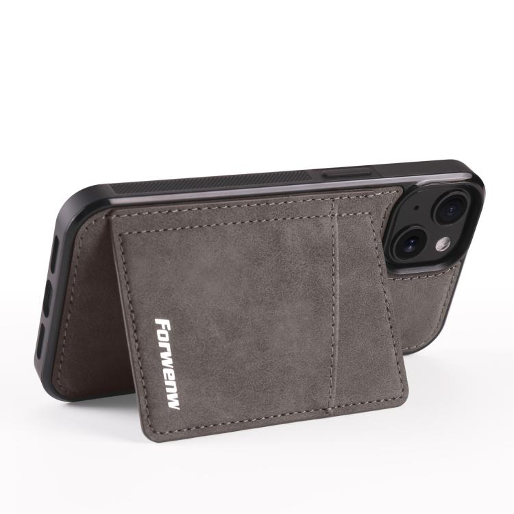 For iPhone 13 mini Forwenw F8 Series 2 in 1 Magnetic Card Slot Leather Phone Case(Grey)