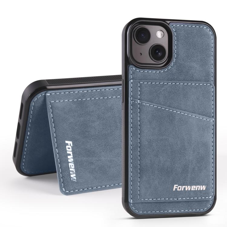 For iPhone 13 mini Forwenw F8 Series 2 in 1 Magnetic Card Slot Leather Phone Case(Blue)