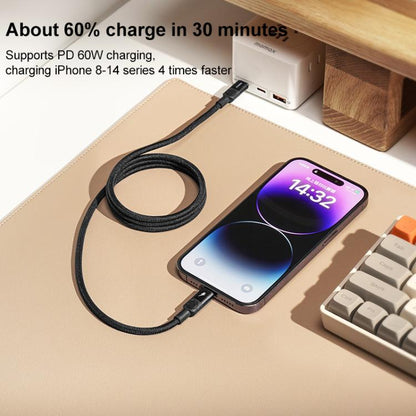 MOMAX DL57D Mag.Link 60W Type-C to 8 Pin Magnetic Braided Fast Charging Data Cable, Length:1m(Black)