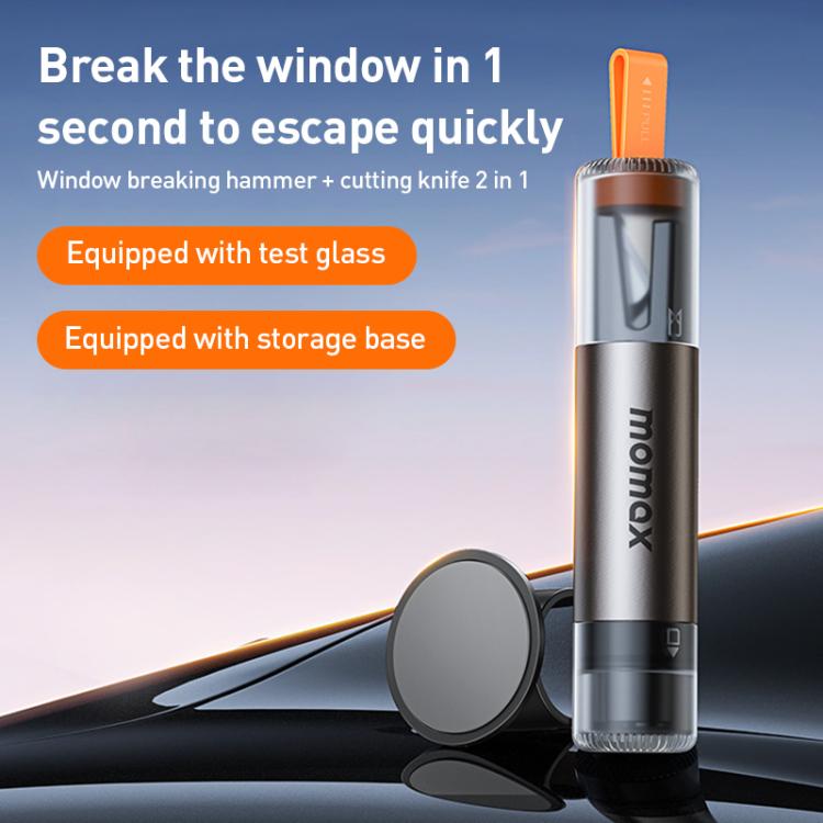 MOMAX CR11E Couteau de ceinture de sécurité portable et marteau de sécurité d'urgence 2 en 1 pour voiture (gris)