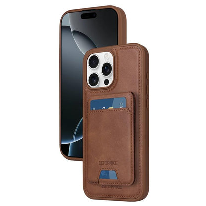For iPhone 16 Pro Max BETOPNICE Vertical Flip Detachable MagSafe Wallet Phone Case(Brown)