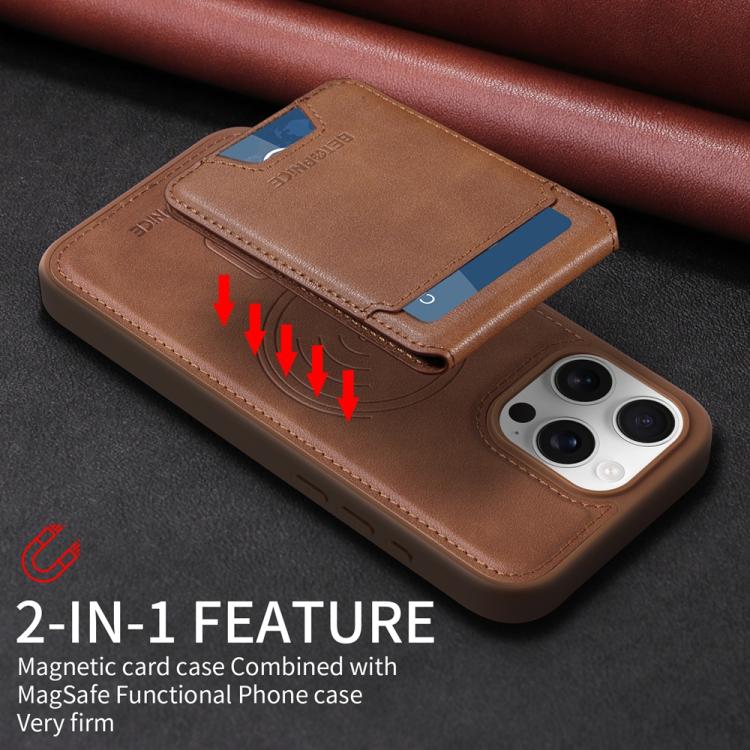 For iPhone 16 Pro Max BETOPNICE Vertical Flip Detachable MagSafe Wallet Phone Case(Brown)