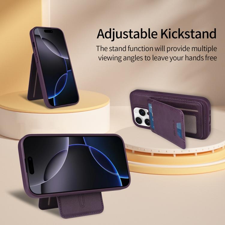 Pour iPhone 16 Pro Étui de Téléphone Porte-Cartes MagSafe Détachable à Rabat Vertical BETOPNICE (Violet)