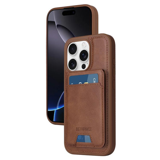 Pour iPhone 16 Pro BETOPNICE Étui de Téléphone à Rabat Vertical Détachable avec Porte-Cartes MagSafe (Marron)
