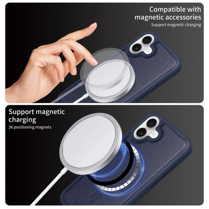 For iPhone 16 Plus BETOPNICE Vertical Flip Detachable MagSafe Wallet Phone Case(Blue)