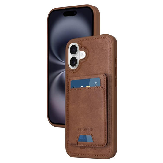 Pour iPhone 16 Plus Étui Téléphone BETOPNICE à Rabat Vertical Détachable avec Porte-Cartes MagSafe (Marron)