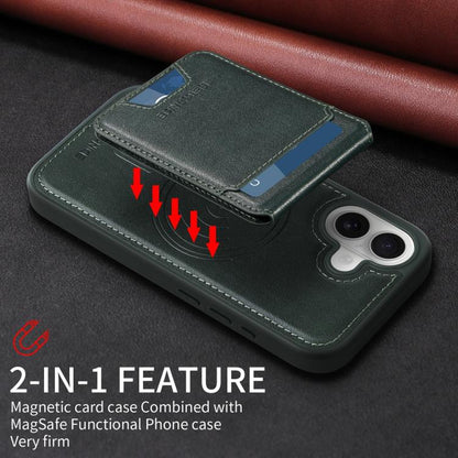 For iPhone 16 BETOPNICE Vertical Flip Detachable MagSafe Wallet Phone Case(Green)