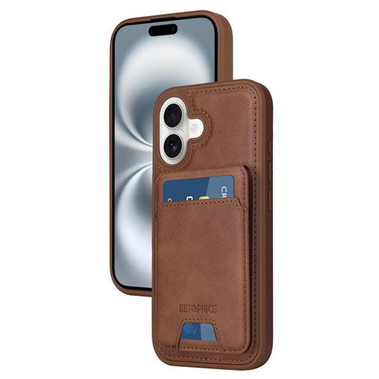 Pour iPhone 16 Étui portefeuille magnétique détachable à rabat vertical BETOPNICE (Marron)