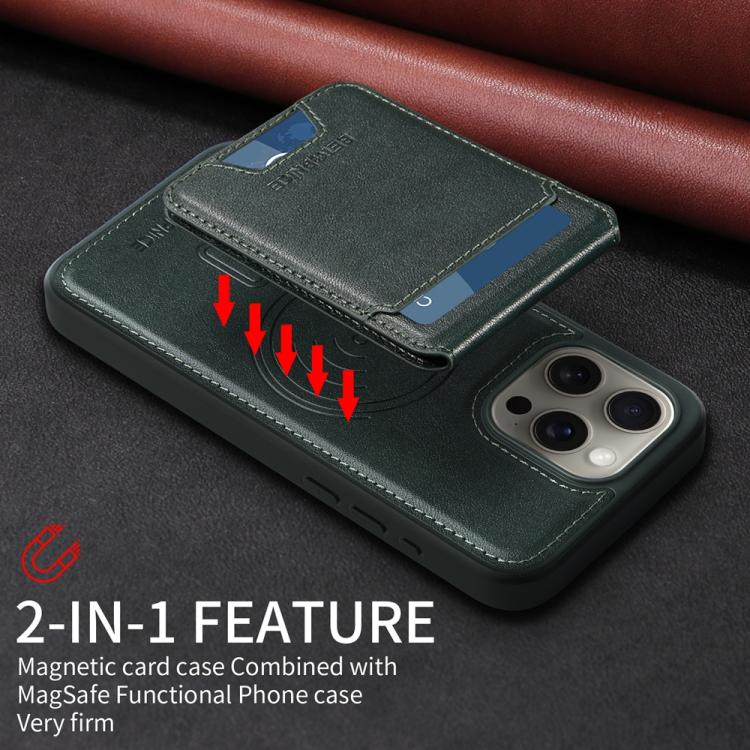 For iPhone 15 Pro Max BETOPNICE Vertical Flip Detachable MagSafe Wallet Phone Case(Green)
