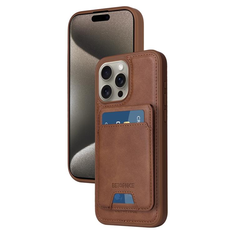 Pour iPhone 15 Pro Max BETOPNICE Étui portefeuille MagSafe détachable à rabat vertical (Marron)