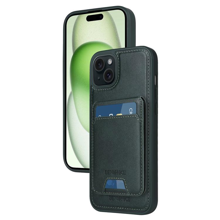 For iPhone 15 Plus BETOPNICE Vertical Flip Detachable MagSafe Wallet Phone Case(Green)