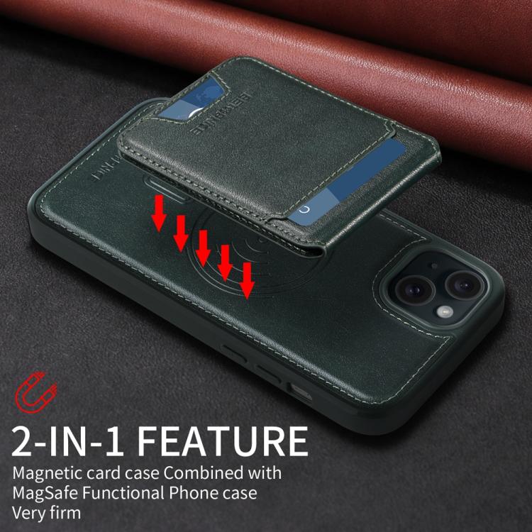 For iPhone 15 Plus BETOPNICE Vertical Flip Detachable MagSafe Wallet Phone Case(Green)