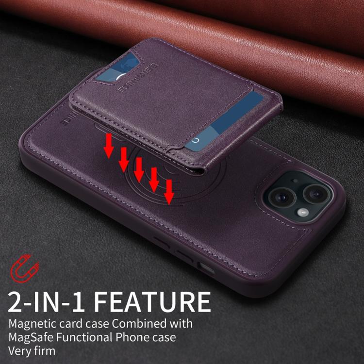 For iPhone 15 Plus BETOPNICE Vertical Flip Detachable MagSafe Wallet Phone Case(Purple)