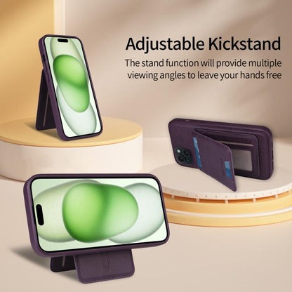 For iPhone 15 Plus BETOPNICE Vertical Flip Detachable MagSafe Wallet Phone Case(Purple)
