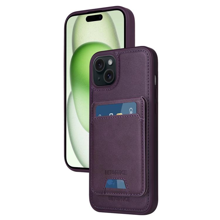 For iPhone 15 Plus BETOPNICE Vertical Flip Detachable MagSafe Wallet Phone Case(Purple)