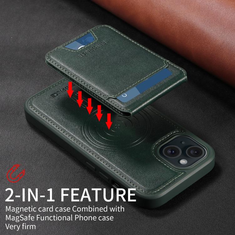 For iPhone 15 BETOPNICE Vertical Flip Detachable MagSafe Wallet Phone Case(Green)