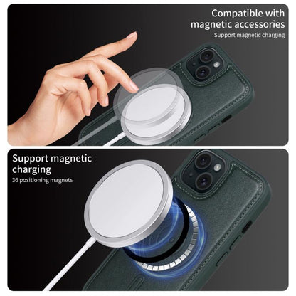 For iPhone 15 BETOPNICE Vertical Flip Detachable MagSafe Wallet Phone Case(Green)