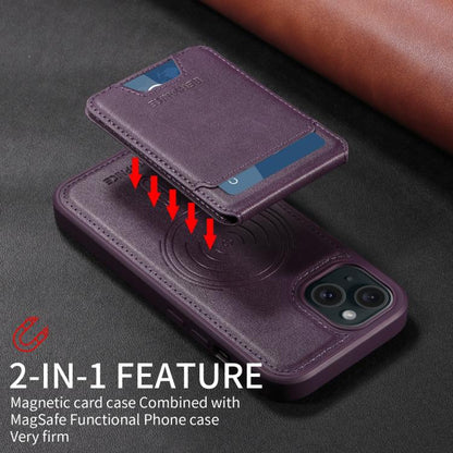 For iPhone 15 BETOPNICE Vertical Flip Detachable MagSafe Wallet Phone Case(Purple)
