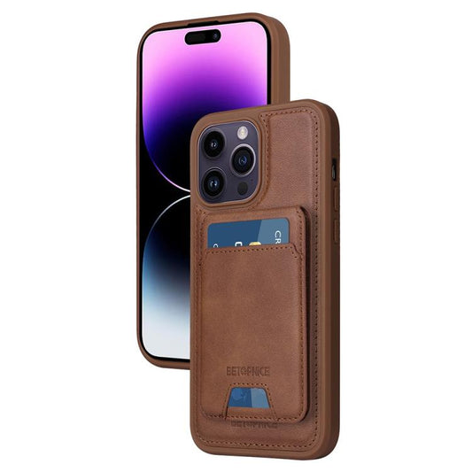 Pour iPhone 14 Pro Max Étui de téléphone portefeuille MagSafe détachable à rabat vertical BETOPNICE (Marron)