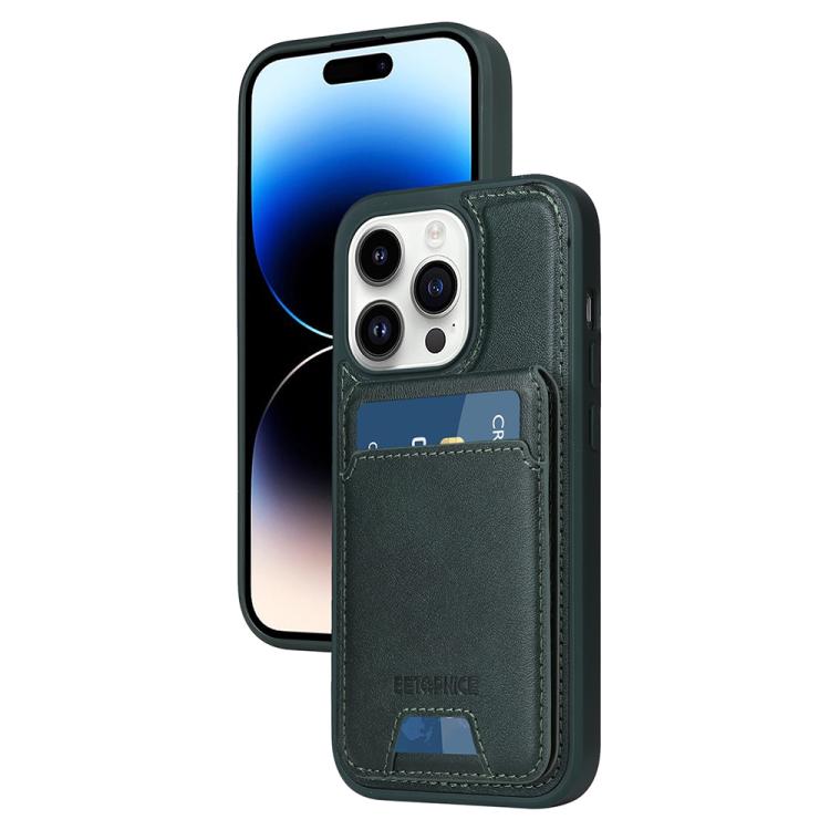 For iPhone 14 Pro BETOPNICE Vertical Flip Detachable MagSafe Wallet Phone Case(Green)