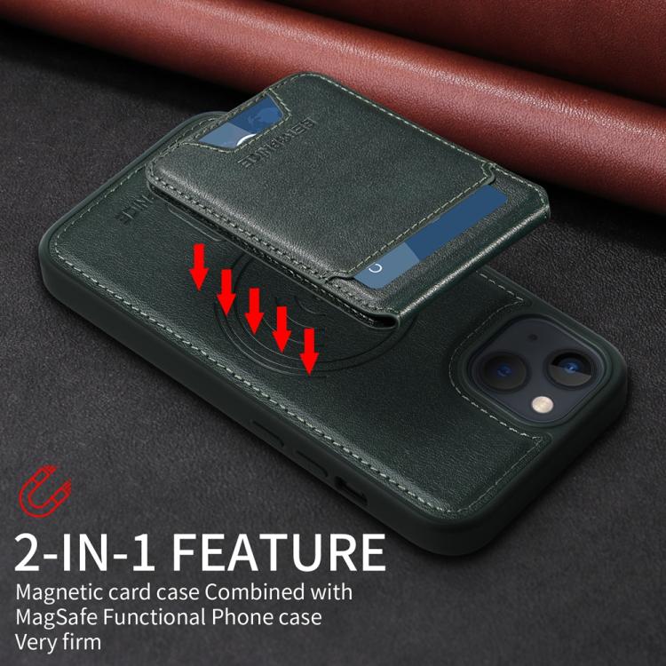 For iPhone 14 / 13 BETOPNICE Vertical Flip Detachable MagSafe Wallet Phone Case(Green)