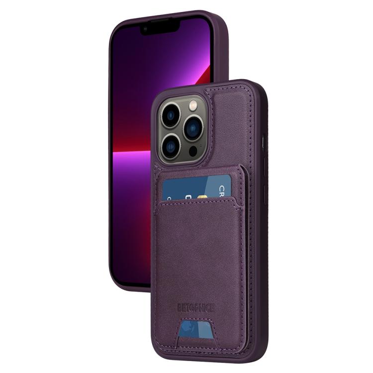 For iPhone 13 Pro BETOPNICE Vertical Flip Detachable MagSafe Wallet Phone Case(Purple)