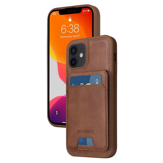 For iPhone 12 / 12 Pro BETOPNICE Vertical Flip Detachable MagSafe Wallet Phone Case(Brown)