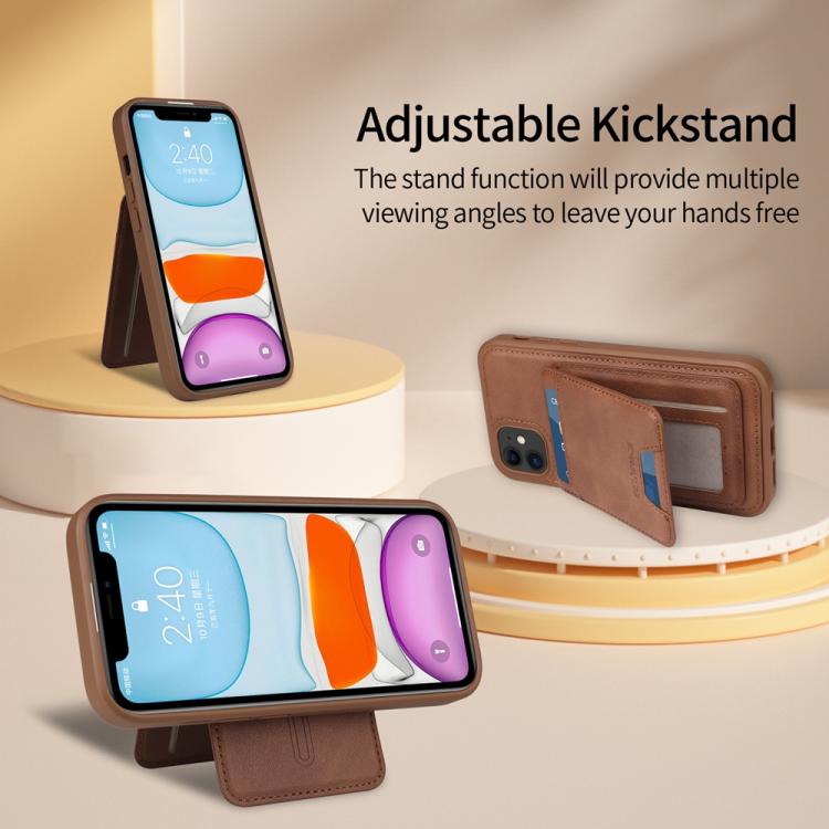 For iPhone 11 BETOPNICE Vertical Flip Detachable MagSafe Wallet Phone Case(Brown)