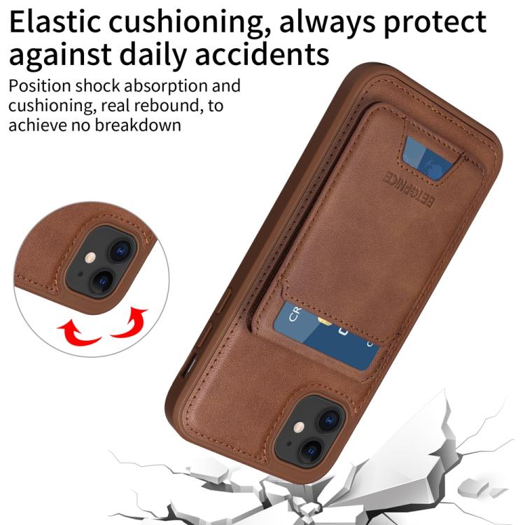 For iPhone 11 BETOPNICE Vertical Flip Detachable MagSafe Wallet Phone Case(Brown)