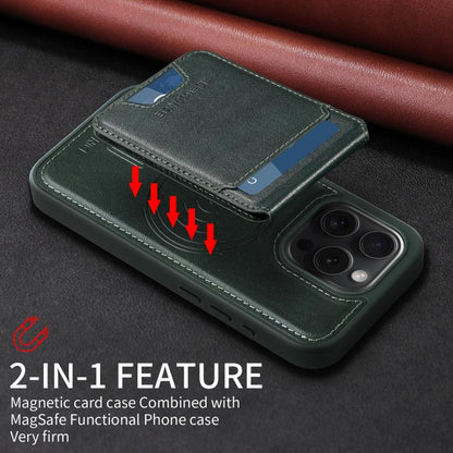 For iPhone 15 Pro BETOPNICE Vertical Flip Detachable MagSafe Wallet Phone Case(Green)