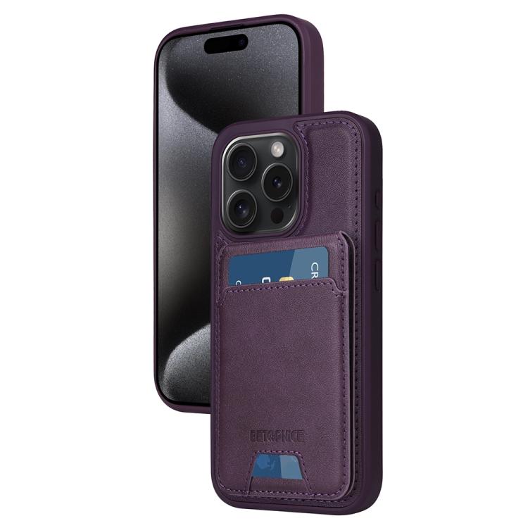 For iPhone 15 Pro BETOPNICE Vertical Flip Detachable MagSafe Wallet Phone Case(Purple)