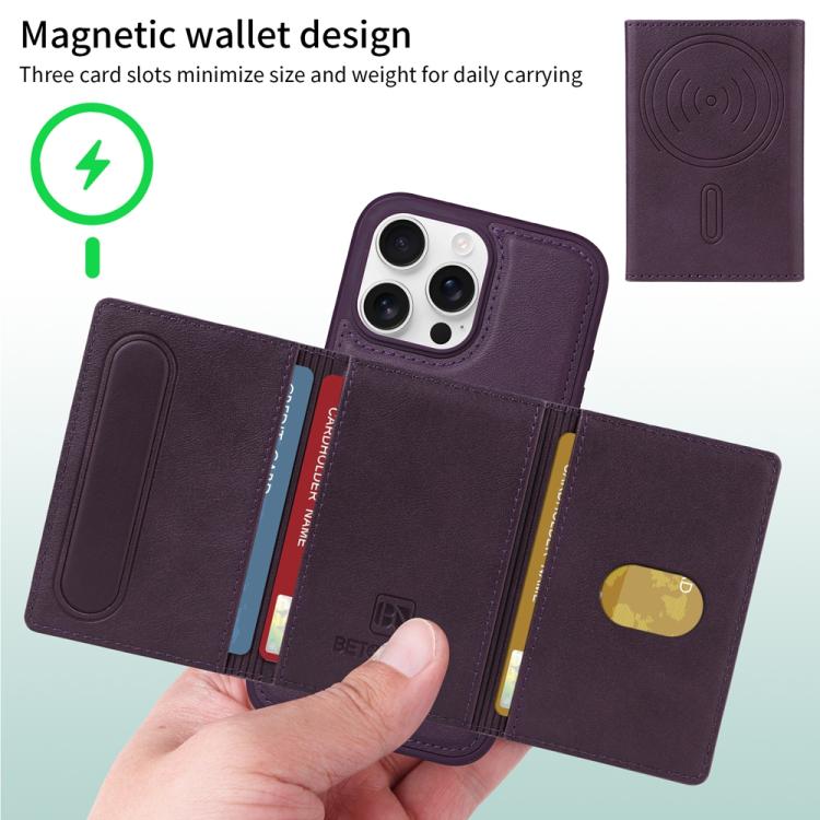 For iPhone 16 Pro Max BETOPNICE Horizontal Flip Detachable MagSafe Wallet Phone Case(Purple)