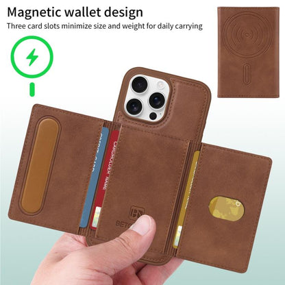 For iPhone 16 Pro Max BETOPNICE Horizontal Flip Detachable MagSafe Wallet Phone Case(Brown)