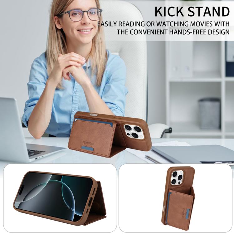 For iPhone 16 Pro Max BETOPNICE Horizontal Flip Detachable MagSafe Wallet Phone Case(Brown)