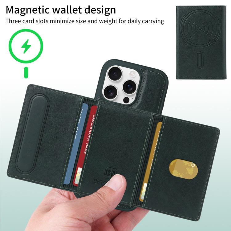 For iPhone 16 Pro BETOPNICE Horizontal Flip Detachable MagSafe Wallet Phone Case(Green)
