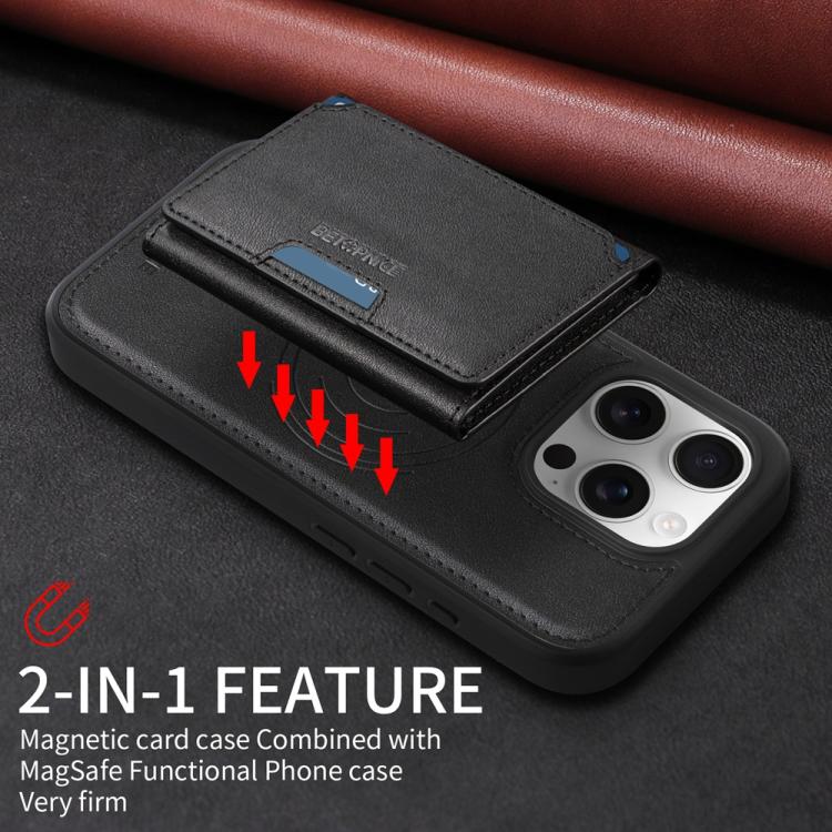 For iPhone 16 Pro BETOPNICE Horizontal Flip Detachable MagSafe Wallet Phone Case(Black)