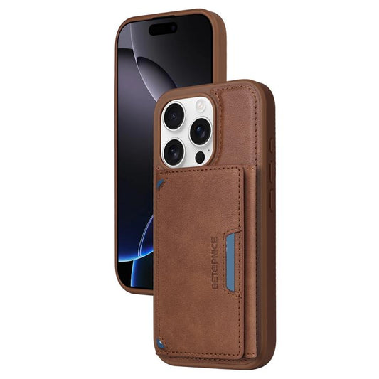 Pour iPhone 16 Pro, étui portefeuille MagSafe détachable horizontal BETOPNICE (marron)