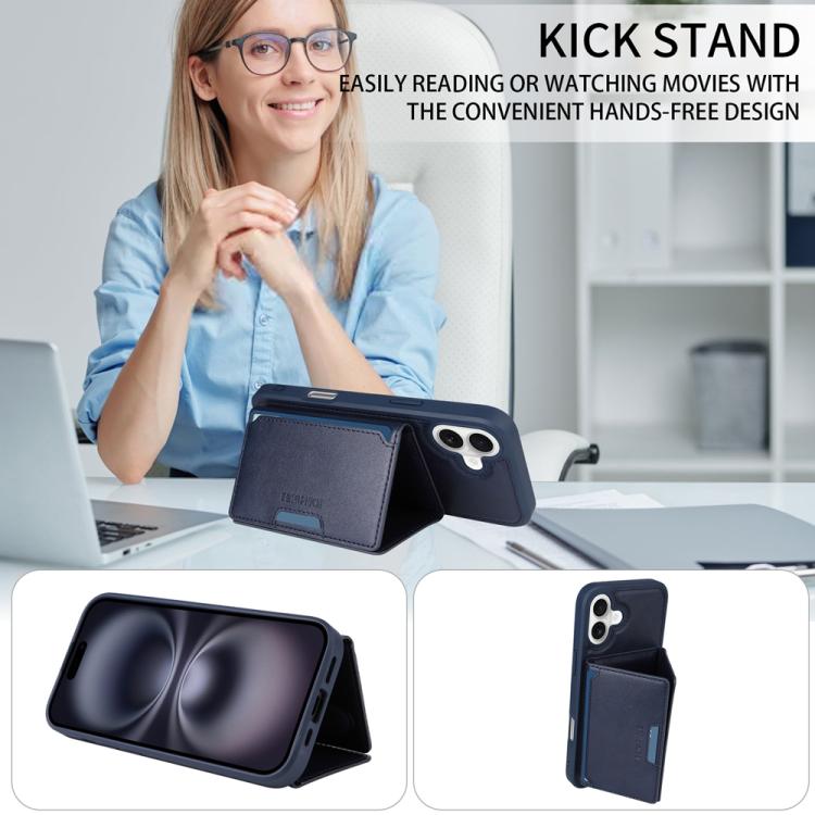 For iPhone 16 Plus BETOPNICE Horizontal Flip Detachable MagSafe Wallet Phone Case(Blue)