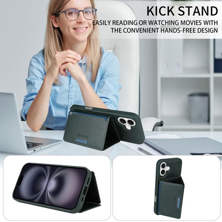 For iPhone 16 Plus BETOPNICE Horizontal Flip Detachable MagSafe Wallet Phone Case(Green)